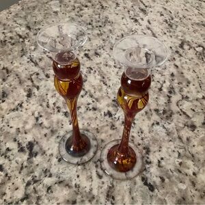 Mint 2008 Wimberley Glassworks Hand Sculpted Candelstick Holders Dated Signed